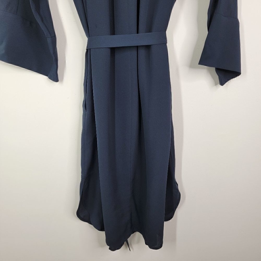 VINCE Silk Shirred Belted Shirtdress Coastal Blue Size Small - Picture 12 of 13